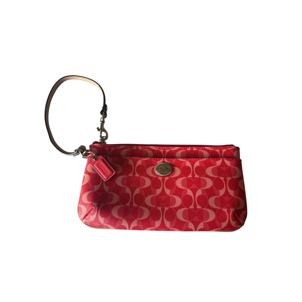 Coach Red Signature C Monogram Canvas Wristlet Pouch Bag